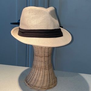 Milani Unisex Beige Classic Fedora Straw Hat with Black Ribbon Band in L/XL
